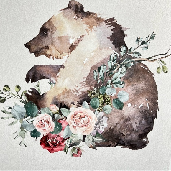 Watercolor Floral Bear Wall Art Print Poster Unframed - Picture 13 of 17